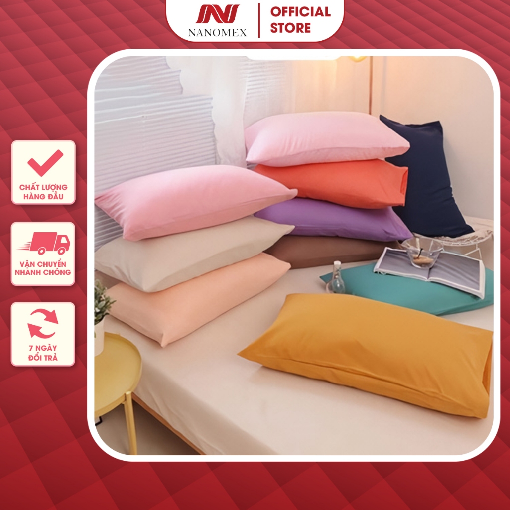Vỏ gối nằm T400 cotton tici màu trơn, vải dày thấm hút mồ hôi Nanomex