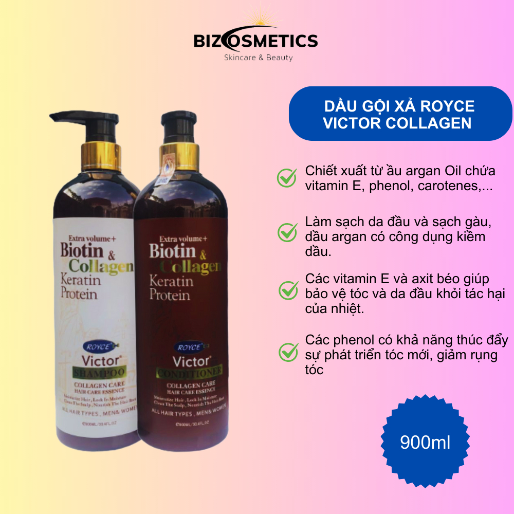 Dầu gội đầu Royce Victor Collagen phục hồi tóc xả siêu mượt lưu hương lâu 900ml