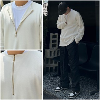 Áo thun tay dài nam nữ EWIGEN basic form oversize rộng dày dặn , chất thun tổ ong mềm mại màu TRẮNG KEM