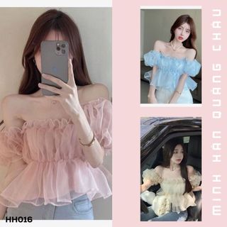 Áo trễ vai 2 kiểu tay bồng dáng ngắn bánh bèo dành cho nữ hàng QC-HH016 
