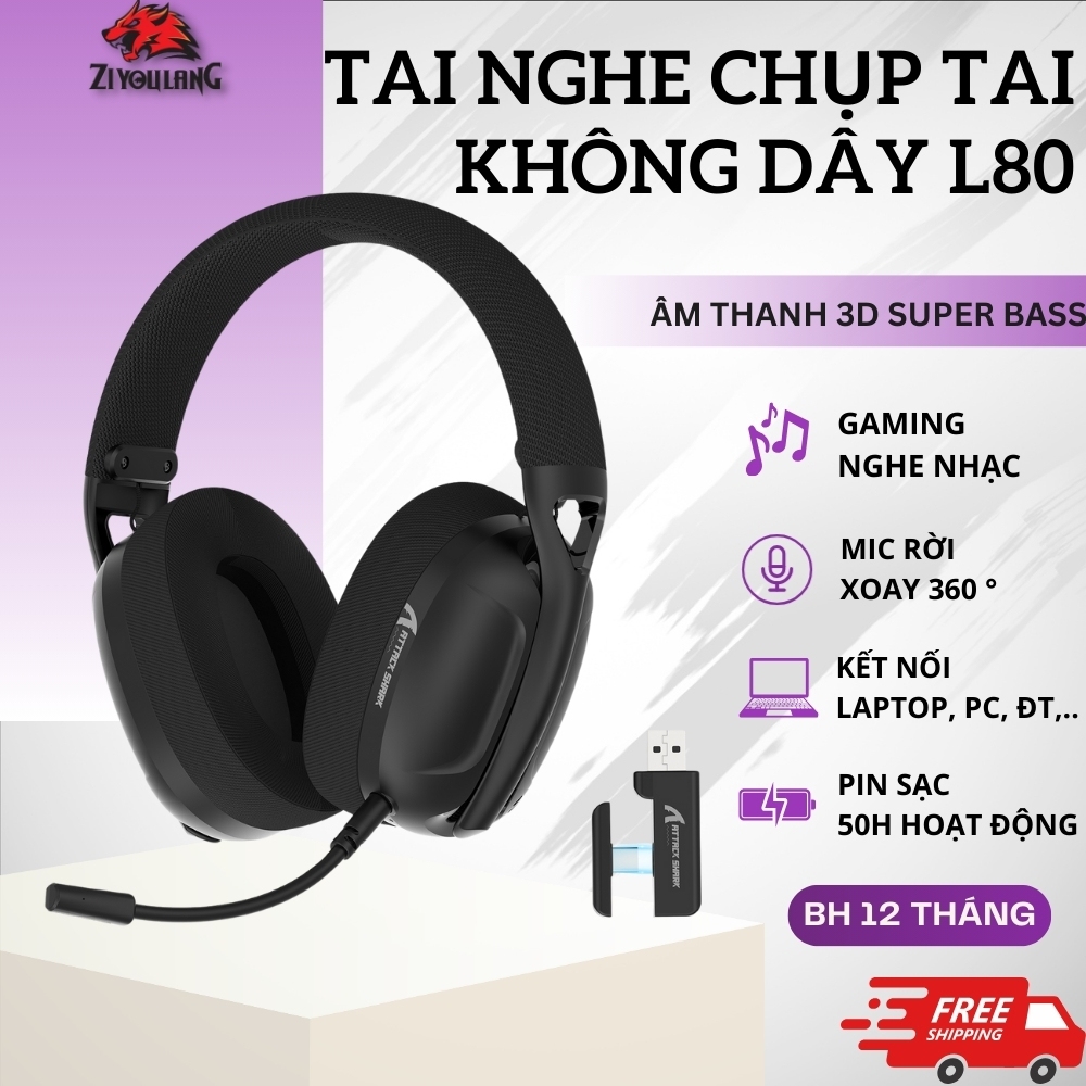Tai Nghe Attack Shark L80 Pro - Âm Vòm 3D, Mic Rời Lọc Âm Xoay 360°, Đệm Tai Êm, 3 Chế Độ Kết Nối