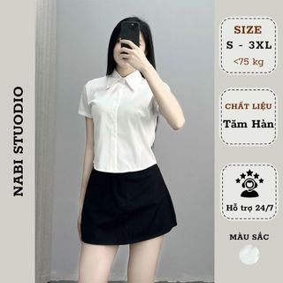 Áo sơ mi trắng cộc tay dáng ngắn chất liệu Lụa Kate Bigsize Nabi, Áo sơ mi croptop cộc tay 1183 Nabi