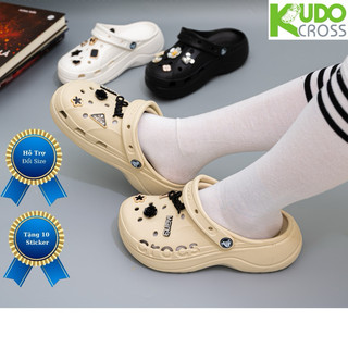 Dép cross baya band clog nữ đế cao 5cm, crocs đế cao, tặng kèm 10 sticker dễ thương