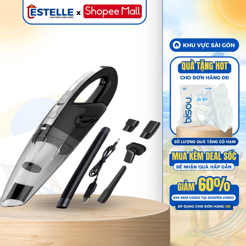 Máy Hút Bụi Mini Cầm Tay ESTELLE Máy Hút Bụi Không Dây, Hút Bụi Ô tô Công Suất Lớn, Tiện Lợi Mọi Lúc