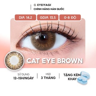 Kính áp tròng EYEIYAGI lens nâu sữa Cat Eye Brown cận 3 tháng độ cận 0-8 DIA 14.2mm | Lens chính hãng Hàn Quốc