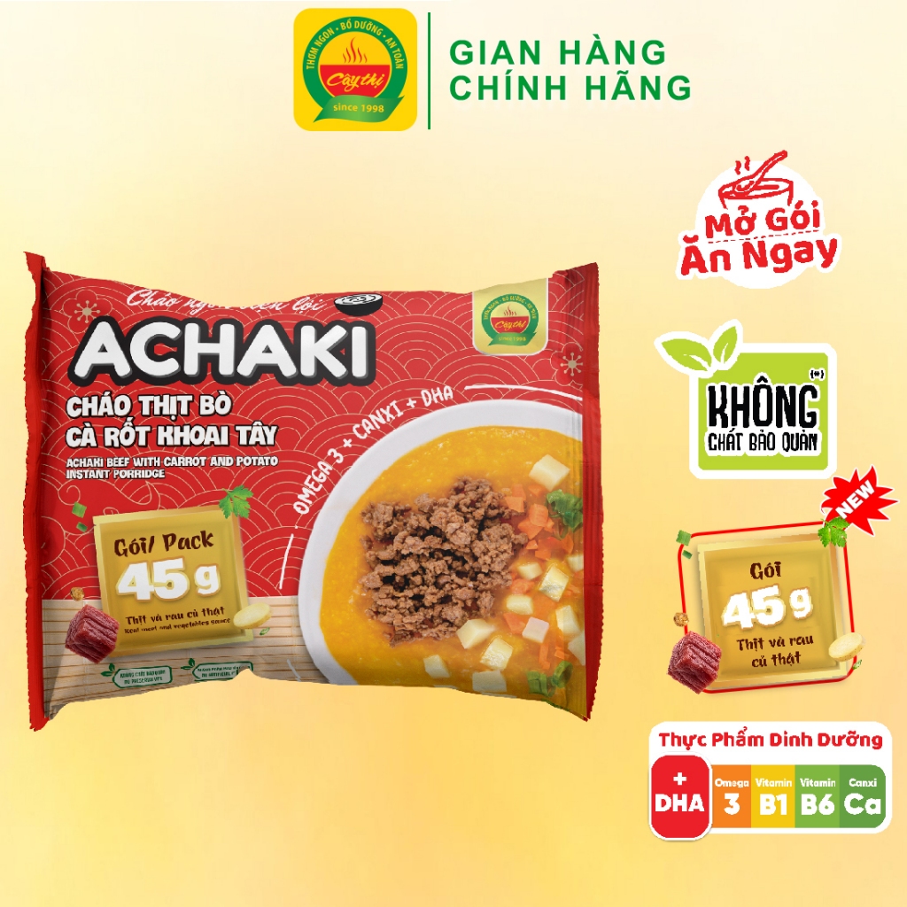 Cháo Ngon Tiện Lợi Achaki Thịt Bò Cà Rốt Khoai Tây Thương Hiệu Cây Thị