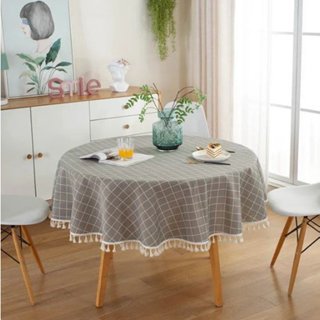 (TRÒN 1M-1M5 VIỀN TUA RUA VINTAGE) Tấm khăn trải bàn BÀN TRÒN vải thô mộc decor vintage