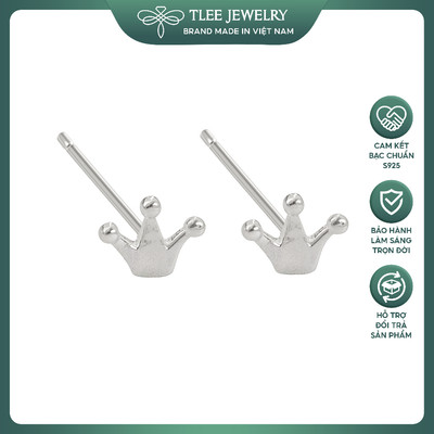 Khuyên tai bạc nữ TLEE Crown trơn mini xinh xắn TLEE JEWELRY B0136