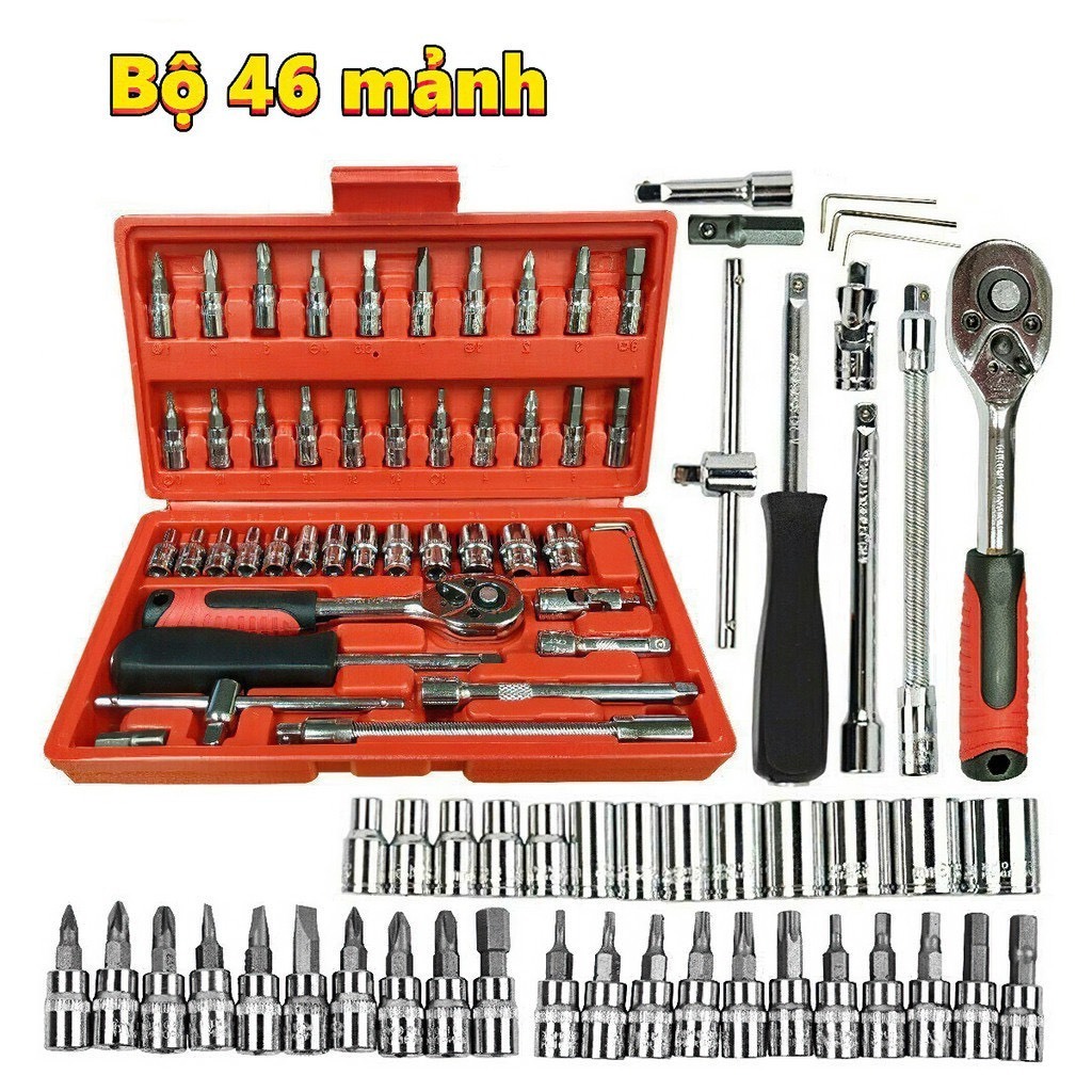 Bộ dụng cụ mở bulong ốc vít đa năng 46 chi tiết, Bộ dụng cụ sửa chữa oto xe máy 46 món đa năng Hàng 