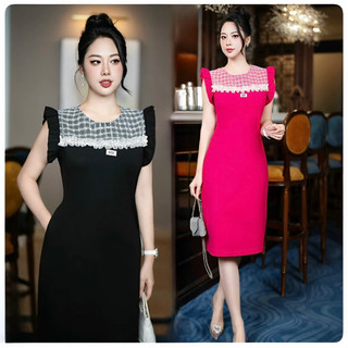(HÀNG NHẬP - CAO CẤP ) ĐẦM SUÔNG PHỐI VOAN CỔ DỄ THƯƠNG( CC19424425 )
