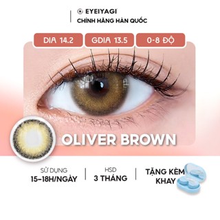 Kính áp tròng EYEIYAGI lens nâu tự nhiên Oliver Brown cận 3 tháng độ cận 0-8 DIA 14.2mm | Lens chính hãng Hàn Quốc