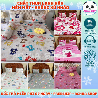 [HỎA TỐC🎁 mua 1 tặng 1🎁] BỘ 4-5 MÓN DRAP GA GỐI DRAP THUN LẠNH HÀN ĐỦ SIZE CHO BÉ HÌNH MÈO NHÍM XINH XẮN ACHUA SHOP