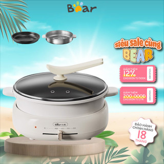 Nồi Lẩu Nướng Bear 3 khay 3in1 4L DHG-C40W2 -CS 1500W- Lẩu Nướng Hấp Xào- Chống dính- BH 18 Tháng