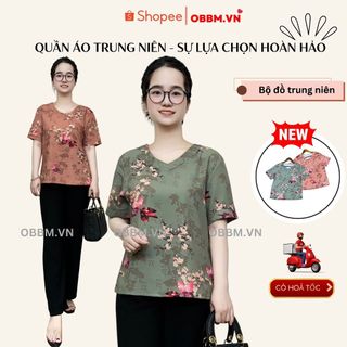 Áo trung niên nữ,áo trung niên cho mẹ OBBM.VN sang trọng, chất lụa thanh lịch đi tiệc ms561 hoa xuân