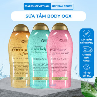 Sữa tắm tẩy tế bào ogx smoothing coconut coffee scrub & wash 577ml, sữa tắm ogx - marsshopvietnam