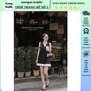 Váy suông sát nách cổ v chân váy phối viền trắng tiểu thư sang chảnh dịu dàng xinh&đẹp g104