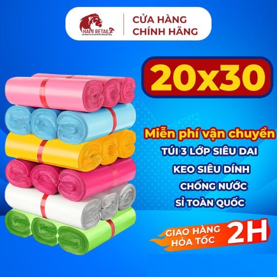 [ 1Kg ] Túi Gói Hàng Niêm Phong Size 20X30 Hapii Retail Loại Dày 3 Lớp Dai Hơn.