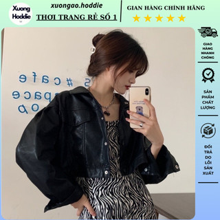 Áo khoác da croptop có túi, áo khoác da nữ tay dài cúc bấm cá tính trẻ trung M7