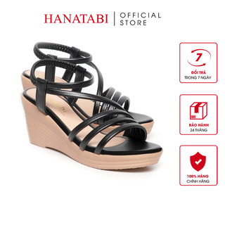 Giày sandal nữ đế xuồng pu siêu nhẹ cao 7cm hanatabi quai ngang hậu thun mã hnsdx7f1050
