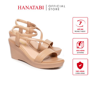 Giày Sandal Nữ Đế Xuồng PU Siêu Nhẹ Cao 7cm Hanatabi Quai Ngang Hậu Thun (35-39) Mã HNSDX7F1051