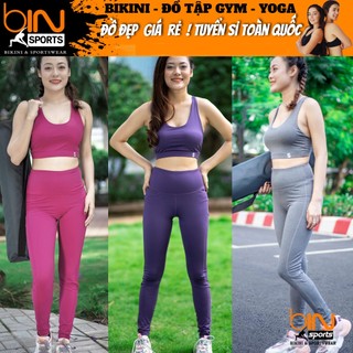 Bộ đồ tập gym yoga aerobic thể thao nữ áo bra kèm mút và quần dài chất liệu thun poly thoáng mát BINSPORTS BD075
