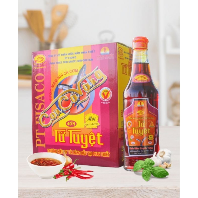 [ Đặc Sản] Thùng 6 Chai Thủy Tinh 490ml Nước Mắm Nhĩ Cá Cơm Truyền Thống Nguyên Chất 40 Độ Đạm Hiệu Con Cá Vàng