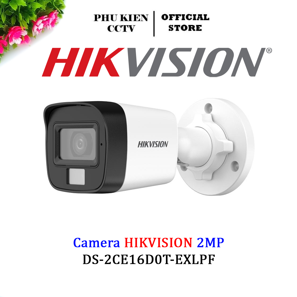 Camera Hikvision 2Mp DS-2CE16D0T-EXLPF Có màu, Hồng ngoại 20m vỏ nhựa - Hàng chính hãng