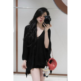 [Về Sẵn] Áo Len Sợi Mỏng Cổ Tim QC