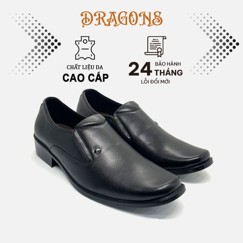 Giày tây nam công sở Dragons _G0208 mũi vuông cao 5cm da cao cấp mềm êm đế cao su chống trơn khâu đế