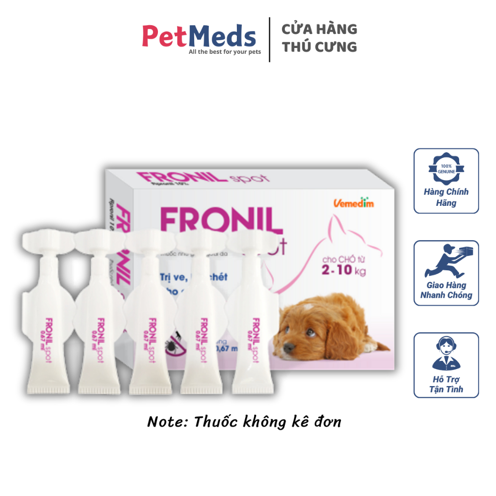 Fronil Spot Vemedim Nhỏ Gáy Loại Bỏ Ve Rận Bọ Chét Cho Chó - 1 Hộp 5 Tuýp