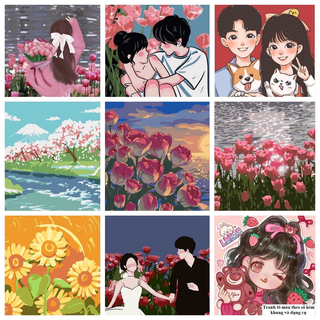  Tranh tô màu theo số ,tranh Số Hóa  KT 20*20cm Tranh Sơn Dầu nhiều mã đẹp và hot 