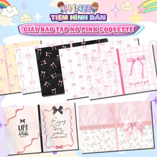 Giấy Bao Tập Pink Coquette, Giấy Bao Vở, Bọc Vở Tập Hoạ Tiết Nơ Nhí Hồng Cute, Ribbon Coquette, Y2K - HYNEE