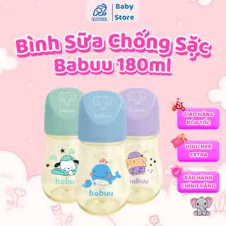 Bình sữa cổ rộng PPSU Babuu baby Nhật bản mẫu mới 90ml/180ml/240ml ( tặng kèm một núm ti ) Nắp bầu