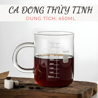 Ly thủy tinh 450ml tay cầm có vạch chia định lượng