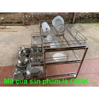 Giá để xoong nồi 2 tầng bằng Inox 304 không gỉ, ray trượt bằng Inox (Làm theo chiều dài khoang tủ)