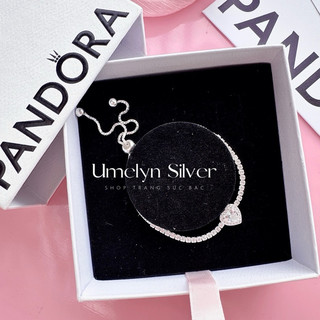Lắc tay bạc nữ Umelyn Silver, vòng tay dây rút trái tim đính đá chất liệu bạc s925