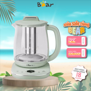 Ấm Bình Máy pha trà chưng yến đa năng Bear B18P1, thủy tinh dung tích 1,8L nhỏ tiện lợi, BH 18 tháng