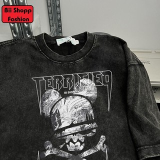 Áo thun xám loang wash tay lỡ unisex TERRIFIED nam nữ unisex form rộng, basic 100% cotton Bii Shopp