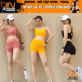 Bộ đồ tập gym yoga aerobic thể thao nữ áo bra kèm mút và quần đùi dây rút chất liệu thun poly thoáng mát BINSPORTS BN007