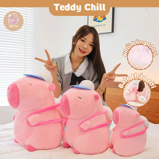 Gấu Bông Capybara Màu Hồng Đeo Balo, Chuột Lang Nước Capybara Bóng Chày Đeo Balo Tháo Rời Teddychill