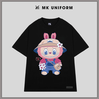 Áo Thun Labubu Màu Hồng Cài Hoa Form Rộng Tay Lỡ Vải Cotton 100%  MK19