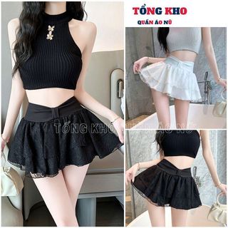 Chân váy 2 tầng ren lưng cao cạp nơ sexy, Chân váy tiểu thư dáng xòe siêu hack cực xinh - TONGKHO
