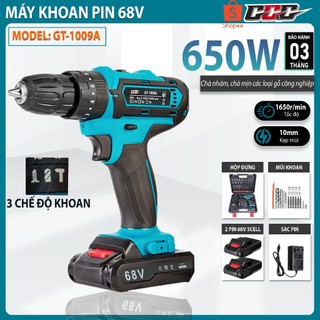 Máy khoan pin 68v công suất khỏe - Trang bị 3 chế độ: khoan, khoan búa, búa - 25 cấp trượt - đèn led siêu sáng - Bộ PK24