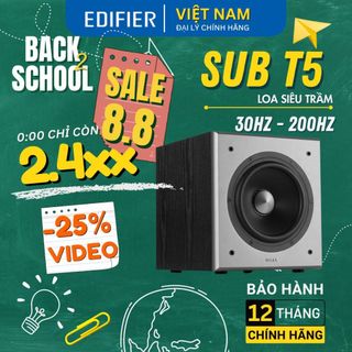 Loa Edifier T5 siêu trầm Công suất 70W Driver bass 8 inch Lọc tần số thấp Âm thanh sống động Hàng chính hãng