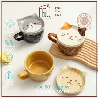 Cốc sứ hình mèo ngộ nghĩnh dễ thương kèm nắp sứ phù hợp làm cốc đôi làm quà cưới, tặng sinh nhật, cặp đôi