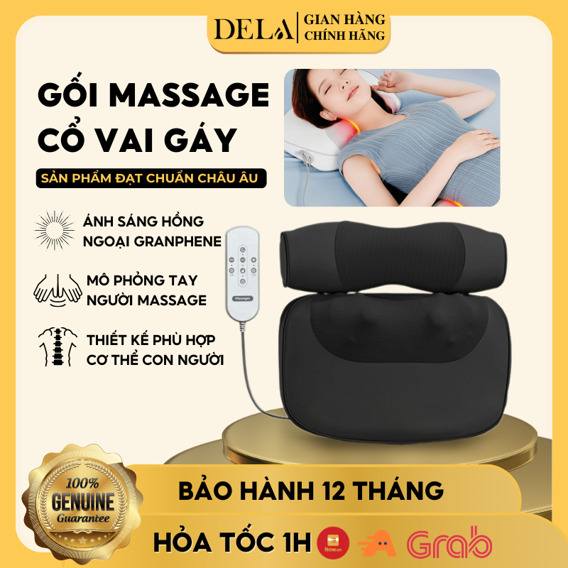 Gối Massage Cổ Vai Gáy DELADEP Đầu Massage 3D Hồng Ngoại Đảo Chiều Giúp Giảm Đau Nhức,Máy Mát Xa Đa Năng Toàn Thân GMC02