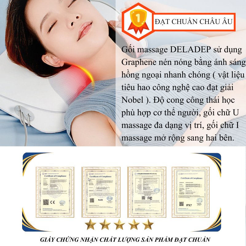 Gối Massage Cổ Vai Gáy DELADEP Đầu Massage 3D Hồng Ngoại Đảo Chiều Giúp Giảm Đau Nhức,Máy Mát Xa Đa Năng Toàn Thân GMC02