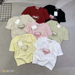 Áo thun croptop nữ tay ngắn cổ tròn hình tim BB hàng Quảng Châu chất cotton, áo phông baby tee mùa hè hàn quốc 0387