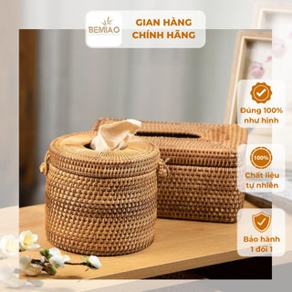 Hộp đựng giấy ăn BEMIAO, Khay mây đựng giấy ăn vintage hộp mây tre đan đựng đồ đa năng, trang trí