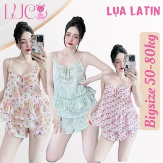 (Bigsize 50-80Kg) Đồ bộ pijama mặc nhà LỤA LATIN MỊN 2 dây quần đùi in 2 mặt thiết kế cao cấp HOT HIT
